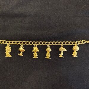 Peanuts Gang Gold Tone Charm Bracelet, Solid & Heavy